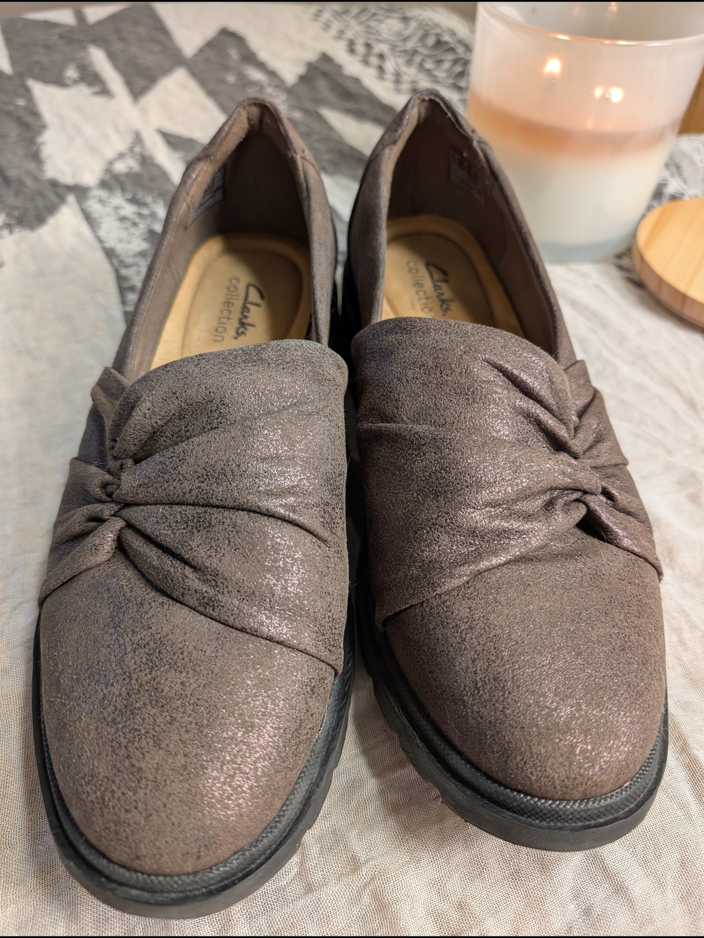 Clarks Women's Taupe Metallic Knot Slip-On Loafers